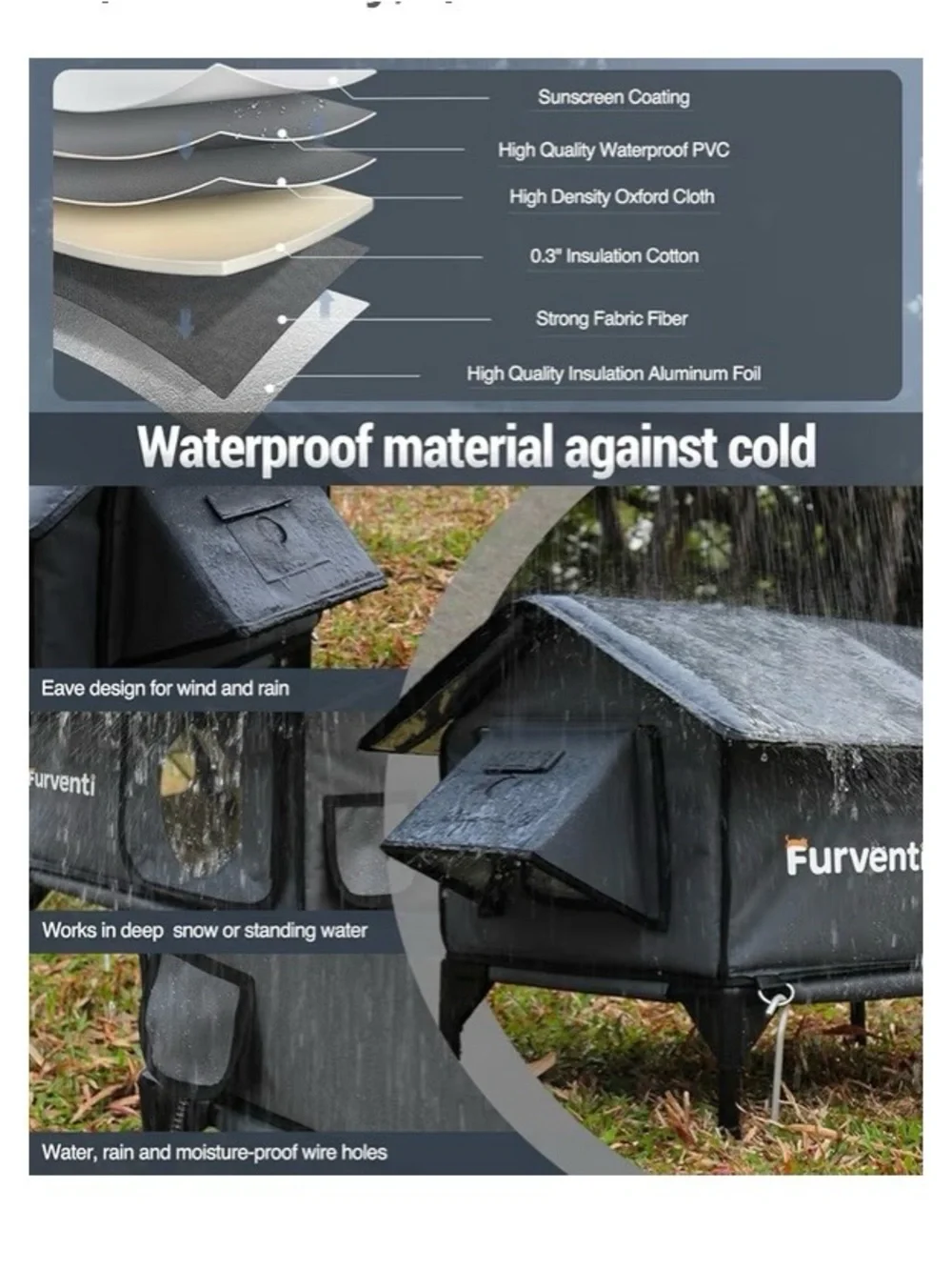 Outdoor Cat House Large Dark Grey Elevated Weatherproof Stray Barn